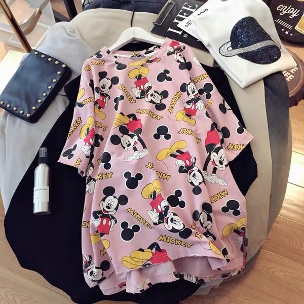 

short-sleeved polished printed loose t- with cartoon pattern student tee base 2020 short-sleeved polished printed loose t-shirt with cartoon, White