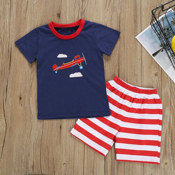

summer kids baby boy 18m-7y clothes t-shirt striped shorts pants outfit set 18m-7y, White