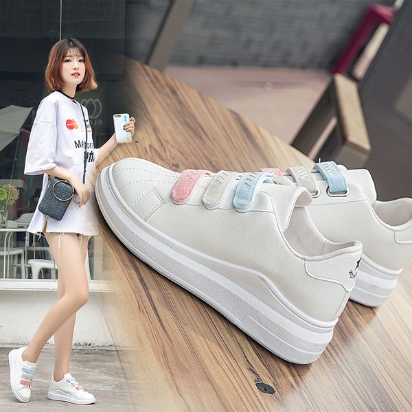 

2019 autumn new korean version versatile velcro thick sole small white shoes female fashion student sports leisure single shoes female shoes, Black