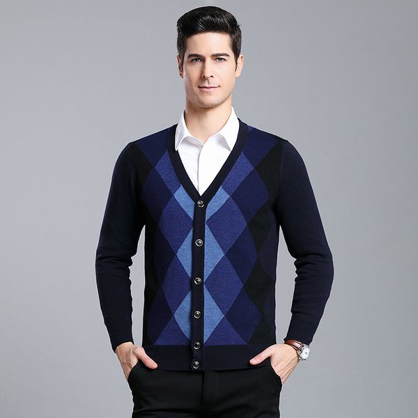 

fashion cardigan sweater coat 2019 new men autumn winter fashion argyle cardigan sweaters casual warm knitting jumper sweater, White;black