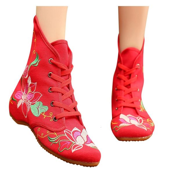 

women embroidered ankle bare booties sport lace-up square heel short boots, Black