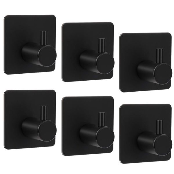 

adhesive hooks, stainless steel wall hook heavy duty coat key robe towel hooks for hanging bathroom home kitchen office, black