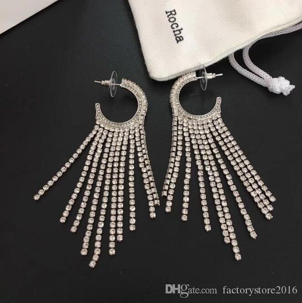 

luxury designer shining crystal earrings for women fashion white cz diamong tassel circle earrings jewelry for party gift, Silver