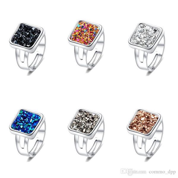 

fashion druzy stone rings for women healing crystal faux natural stone silver finger ring 2019 new luxury jewelry gift, Golden;silver