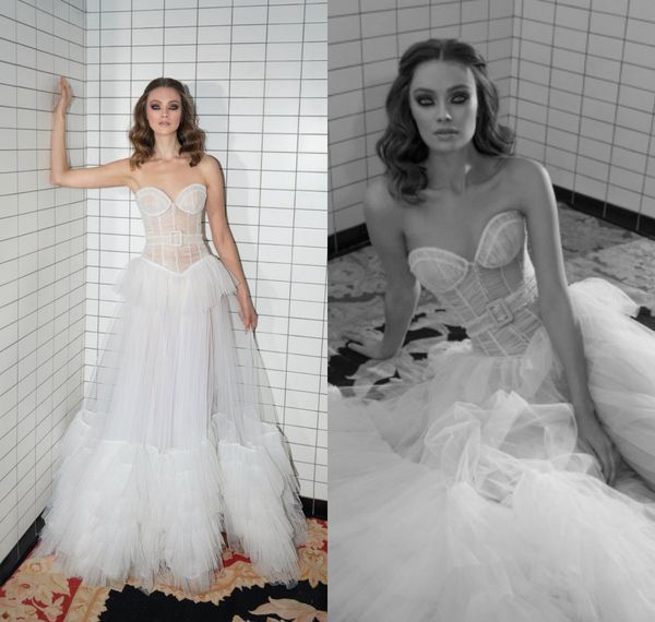 

2019 berta bohemian boho свадебные платья милая линия иллюзия длина пола пляжные свадебные платья многоуровневые юбки vestidos de novia, White