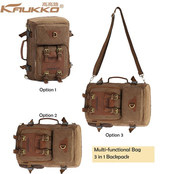 

kaukko 3 in 1 canvas backpack tactical tool gears backpack anti-scratch knapsack rucksack travel bag lapbackpacks