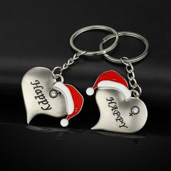 

christmas hat lovers key chain man women heart shapes key buckles fashion couple key ring xmas party gift, Silver