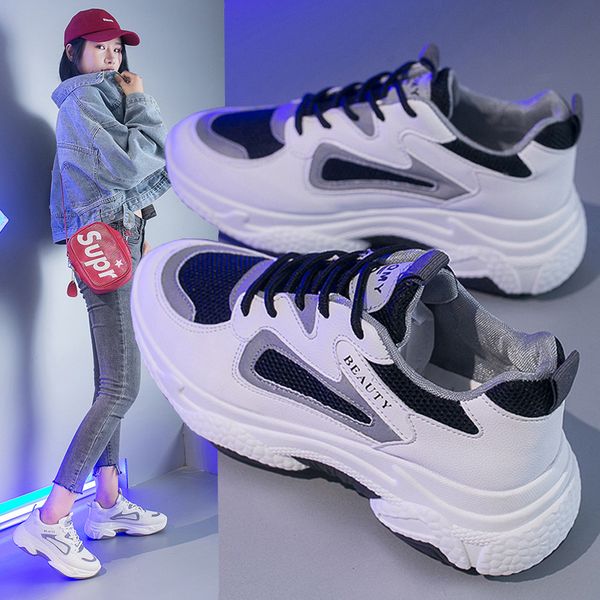 

dad shoes women's korean version of the new fashion slip-style casual sports walking shoes luminous, Black