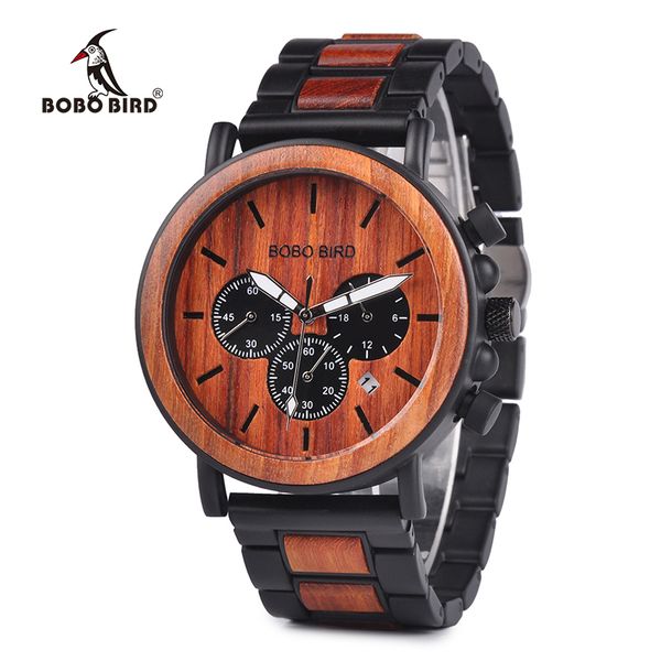 

bobo bird wooden men watches relogio masculino brand luxury stylish chronograph military watch great gift for man oem, Slivery;brown