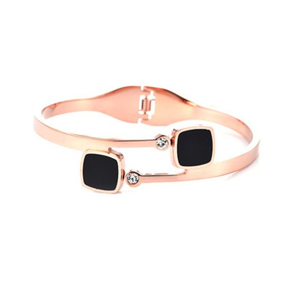 

personality plated rose gold fashion combination square stainless steel bracelet for gifts girls bangle, Black