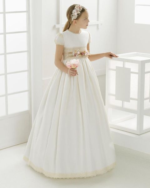

2019 pageant dresses first communion dresses for girls white satin lace empire flower girl for weddings girls, Red;yellow