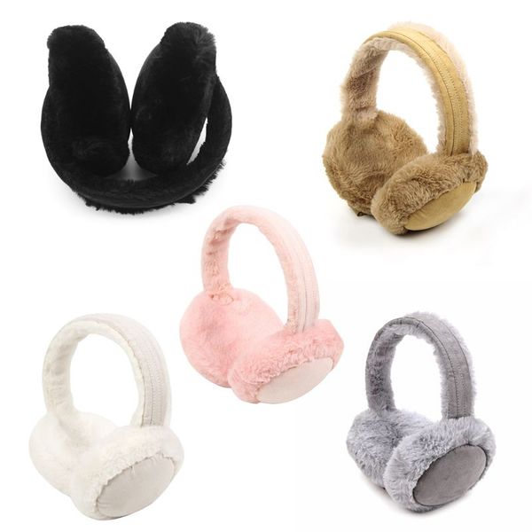 

winter thicken plush earmuffs solid candy color ear flap foldable travel portable ear cover warmer headband 5 colors w15, Blue;gray