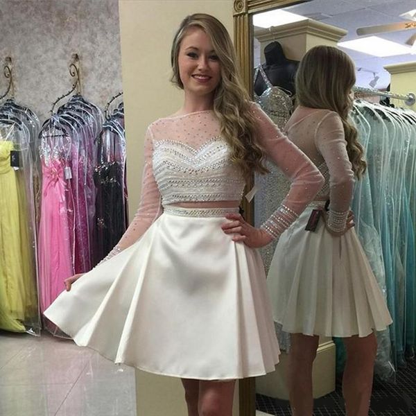 

2020 scoop neck long sleeve homecoming dresses mini short beaded cocktail prom party dresses 1, Blue;pink