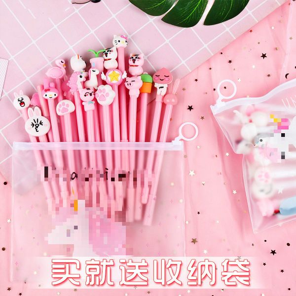 

20pcs/lot kawaii girl lovely gel pen, cartoon neutral pens for kids gifts school writing supplies stationery with bag set