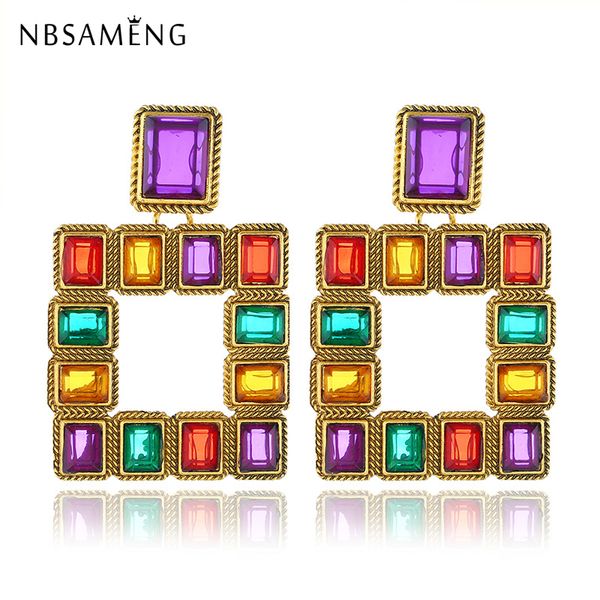 

2019 new trendy multicolor resin square geometric drop earrings marble gold color earrings brincos for women fashion jewelry, Silver