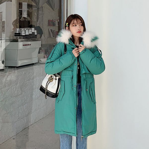 

lace-up down new winter slim coats women cotton wadded hooded jacket medium-long casual parka plus size 3xl snow outwear, Black