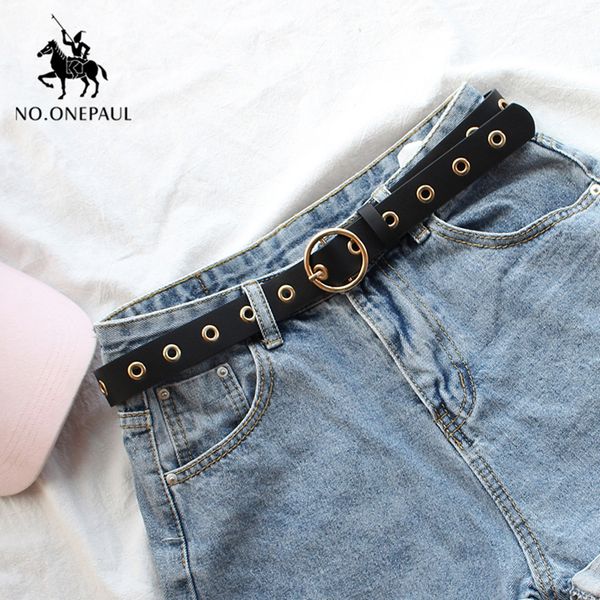 

no.onepaul genuine leather women belt fashion casual alloy round buckle with ladies trend jeans the women for belt, Black;brown