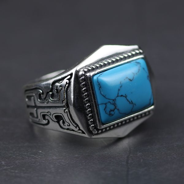 

genuine 925 sterling silver rings for men inlaid natural stone mens ring polygon vintage design adjustable turkey jewelry, Golden;silver
