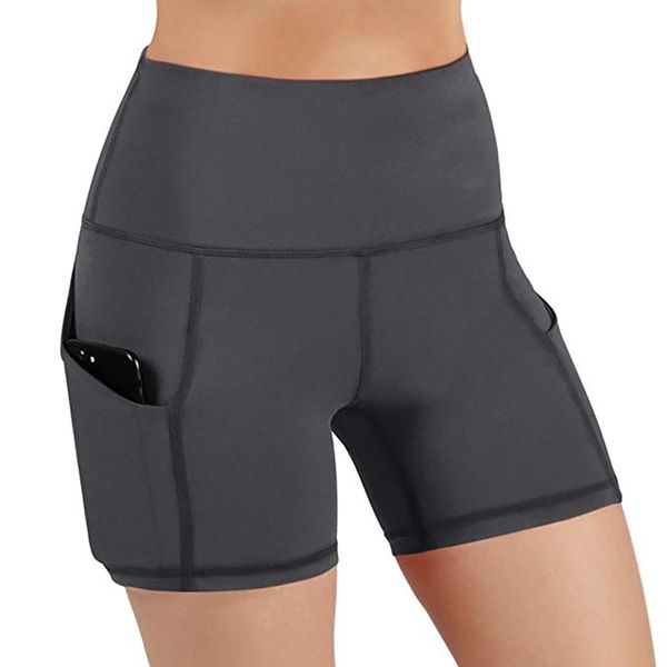 

high waist elasticity yoga shorts sport leggings workout out pocket leggings fitness sports gym running yoga athletic shorts, White;red