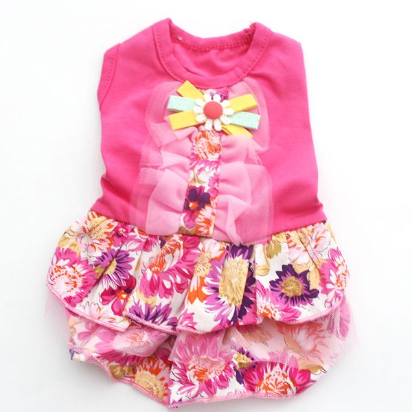 

dog pet floral bow dress shirt cat puppy skirt princess clothes 5 sizes
