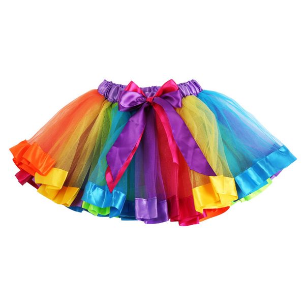 

2019 Hot Wholesales Kid Baby Girls Skirt Bowknot Handmade Colorful Tulle Tutu Skirt Rainbow Party Patchwork Ball Gown Skirt 0-8T