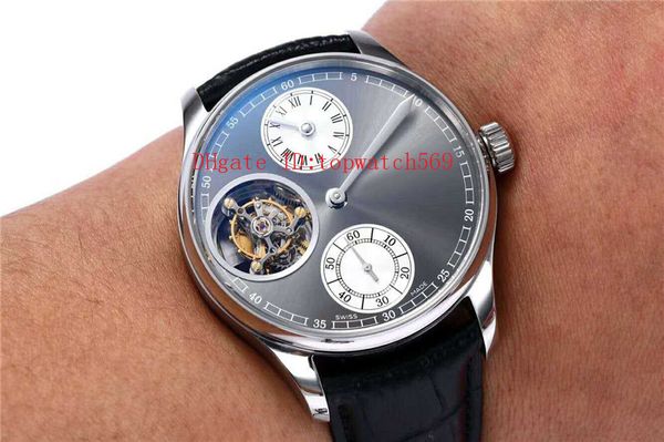 

zf portuguese watch real tourbillon mens watch swiss automatic mechanical 28800 vph sapphire 316l stainless steel italy leather strap, Slivery;brown