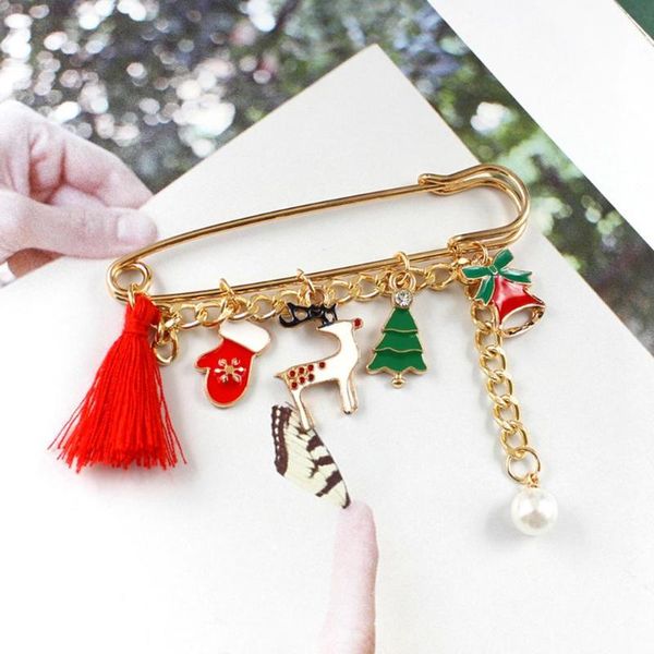 

christmas santa claus pin brooches tassel pearl bells pendant badges gifts, Gray