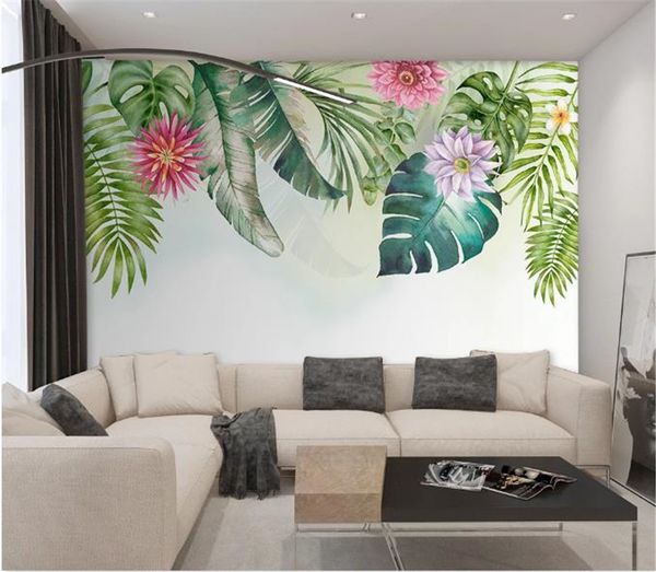 

3d wallpaper nordic minimalist small fresh green leaves watercolor style background wall decoration beautiful wall paper