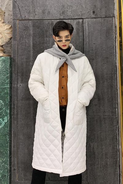

m-xlnew hooded diamond lattice over the knee cotton clothing korean version of the long paragraph loose cotton jacket ja, Black