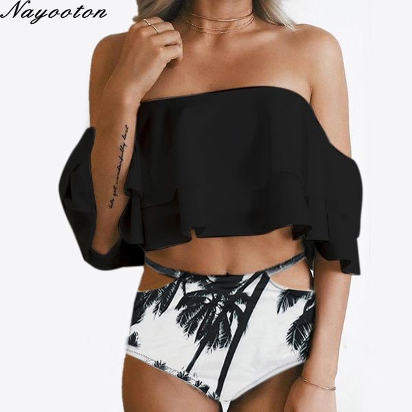 

bikini set doubledeck flouncing swimsuit push up bathing suit women high waist swimwear off shoulder swimming suits