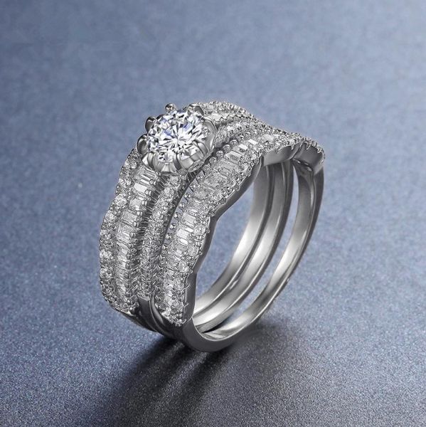 

personal collection zhimu ornaments 925 silver plated luxury three piece set fashion ring with exquisite jewelry box