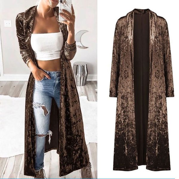 

2019 women coats long sleeve thin pure color lapel cardigan single breasted casual fashion ladies long coat, Black;brown
