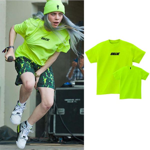 

billie eilish t shirt yellow neon green black letter streetwear same paragraph cotton 2020 summer new high quality, White;black