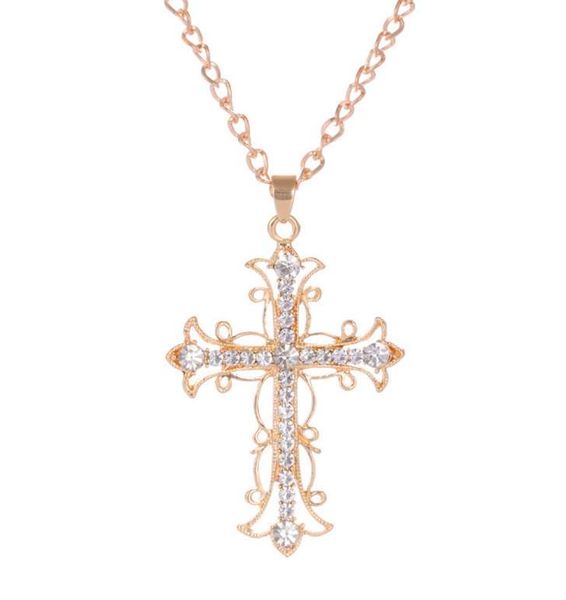 

cross pendant necklace male bling crystal necklace cz stone hip hop jewelry micro pave rhinestones chain punk gift link chain ne, Silver