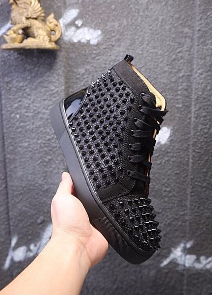 

red soles suede without spikes high red bottom sneakers shoes for women,men famous brand casual walking party wedding, Black