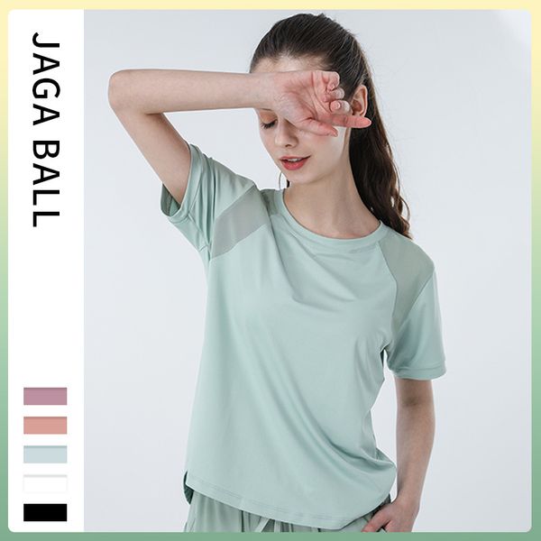 

yoga outfits workout for women short-sleeved t-shirt shirts loose mesh back fitness gym quick-drying sports, White;red