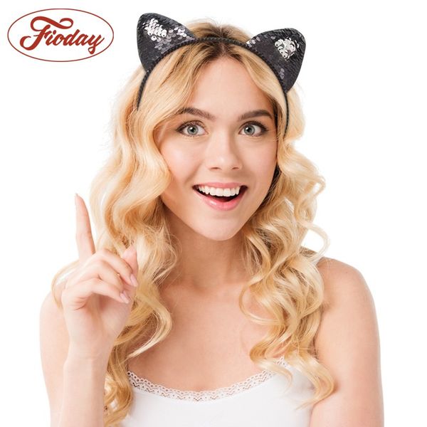 

new cute cat ears bezel for girls 2018 hair accessories sequins hairband cat ear headband women children party halloween gifts