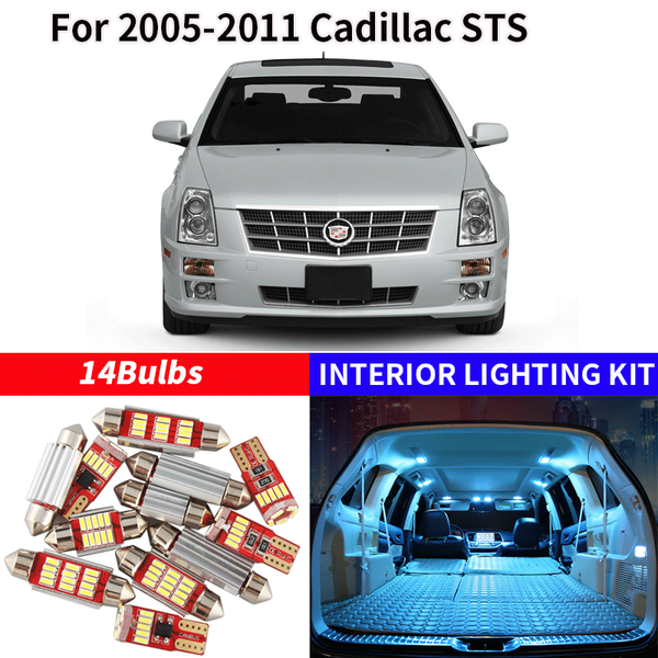 

14 x canbus error led interior light kit package for 2005-2011 cadillacsts accessories map dome trunk license light