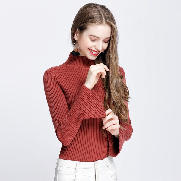 

2019 korean autumn winter knitted sweaters for woman pull femme slim comfortable turtleneck long sleeve sueter mujer chandail, White;black