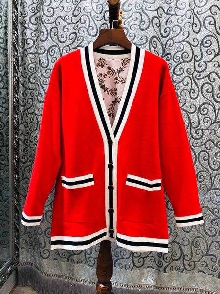 

2019 winter new women symmetrical side pocket threaded neck cardigan 1014 v, White