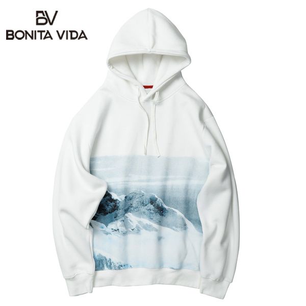 

vida snow mountain print streetwear hoodies sweatshirts men harajuku hip hop casual pullover hooded fashion male, Black