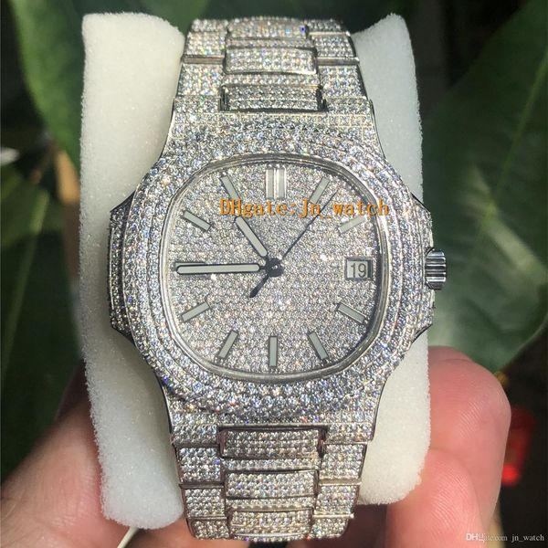 

nautilus diamond watch automatic movement luxury watch waterproof man 40mm 316 stainless sweep move set diamond iced out watch