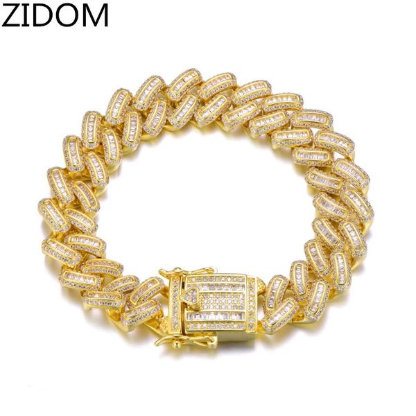 

men hip hop iced out bling bracelet zircon 15mm width male hiphop cuban chain bracelets jewelry gifts, Black