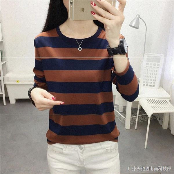 

fashionable autumn coat t- loose stripe 2020 all-match base long sleeve ins t-shirt shirt student female, White