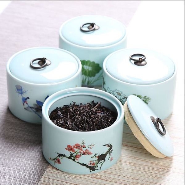 

селадон керамический китайский стиль чай канистры пу 'jar хранения бодрствования чая запечатанный чай подарочной коробке