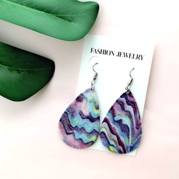 

fashion light earrings dangle wave peacock feather pattern teardrop leather earrings for women, Silver