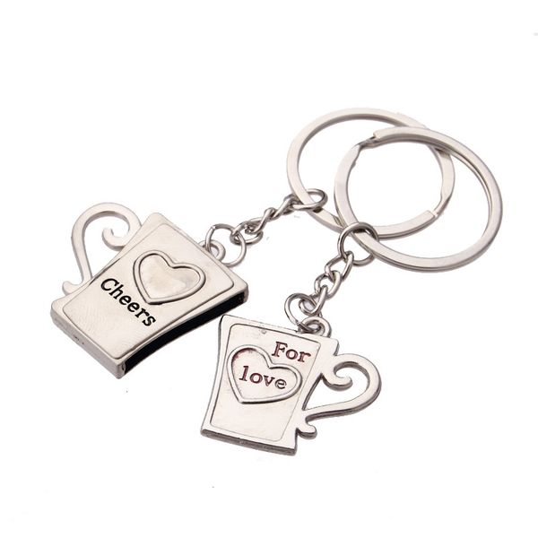 

creative metal cup shaped keychain key ring for couple lover favor wedding gifts