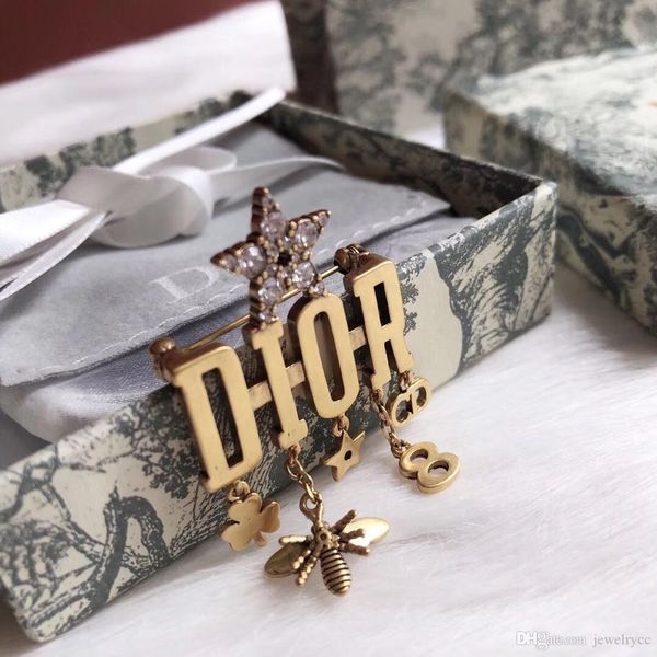 

european and american star letter brooch brass vintage multi-accessory tassel pendant fashion brooch, Slivery;golden