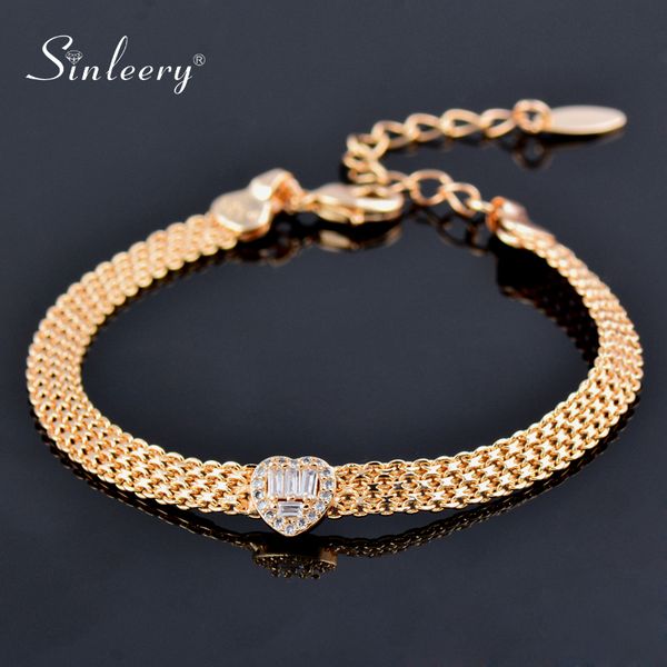 

sinleery charm heart crystal bracelet rose gold silver color metal weave chain women 2020 new summer vacation jewelry sl100 ssc, Golden;silver
