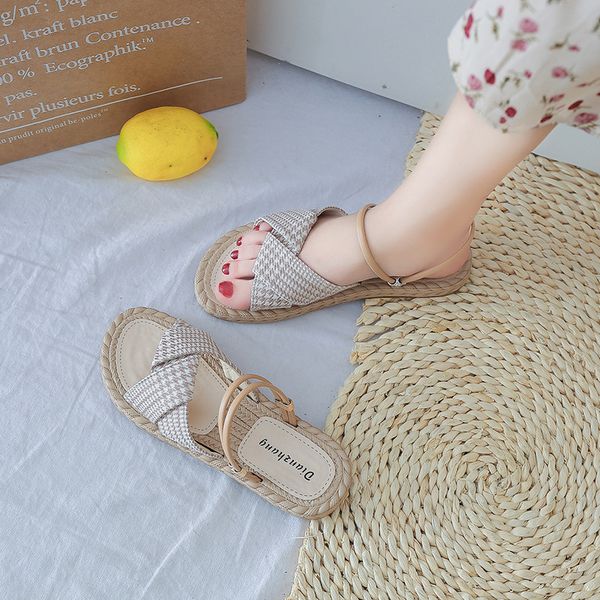 

2020 summer comfort shoes for women low sandals woman leather clear heels all-match suit female beige two weare ladies comfort, Black
